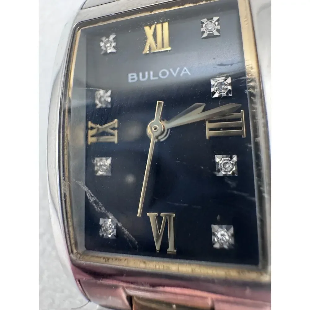 Bulova Classic 98P230 Black Dial Diamond Two Tone Stainless Steel Watch - NIB
